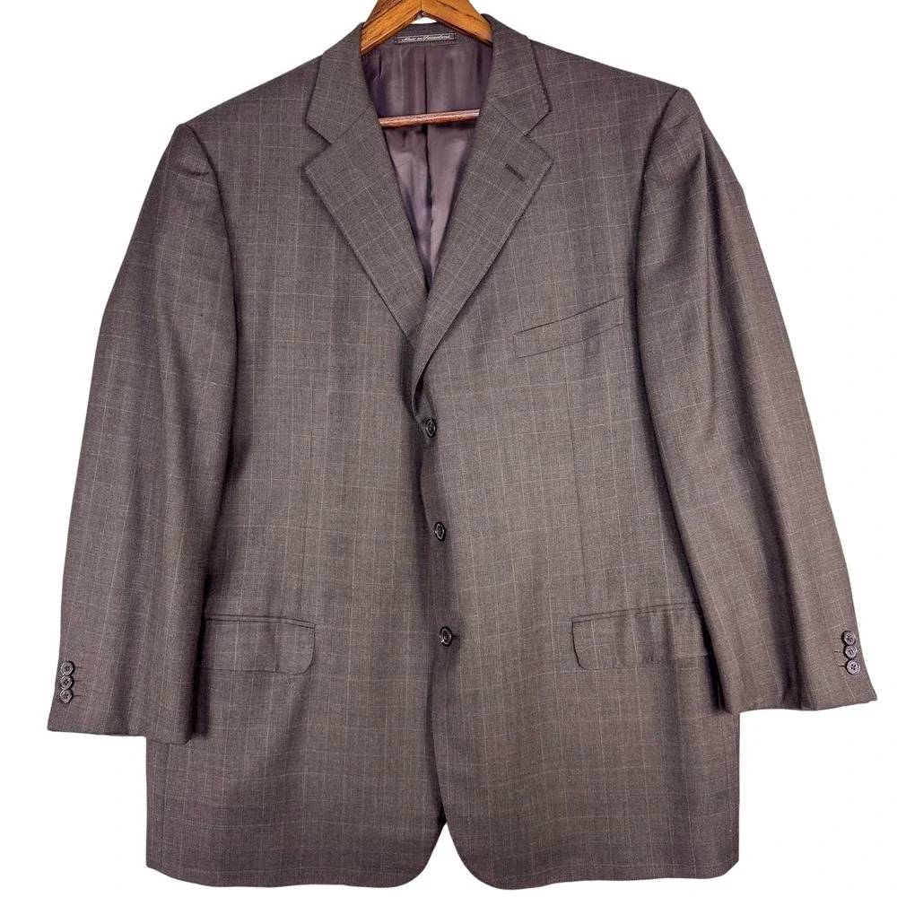 Ermenegildo Zegna Blazer Mens 48L Brown‎ Wool Check Sport Coat Made Switzerland